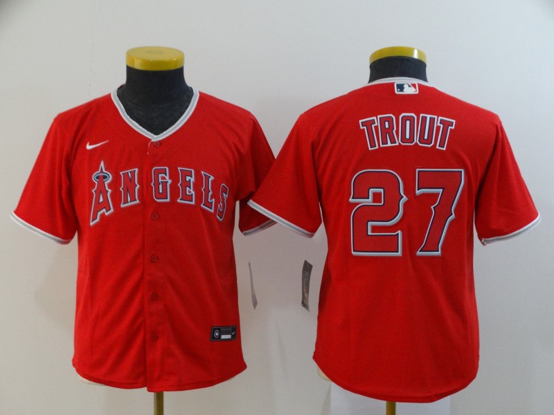 Youth Red Los Angeles Angels #27 Mike Trout Cool Base Stitched Baseball Jersey